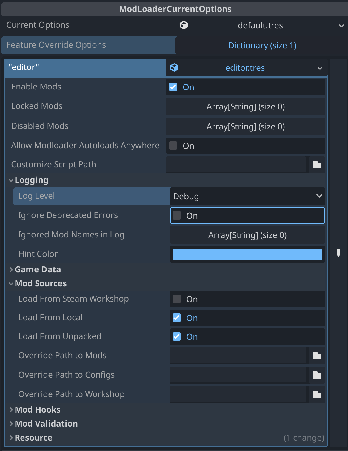 options resource as seen in the inspector