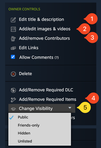 Owner controls in the steam workshop